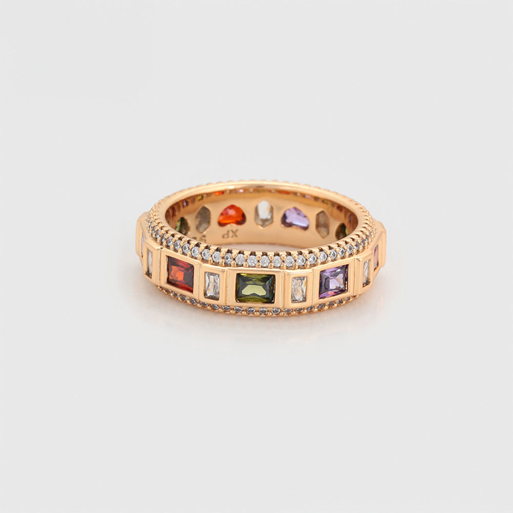 Anillo de Aleación Bañado en Oro con Cristal Emporia® Rojo y Cristal Emporia® Púrpura 3 