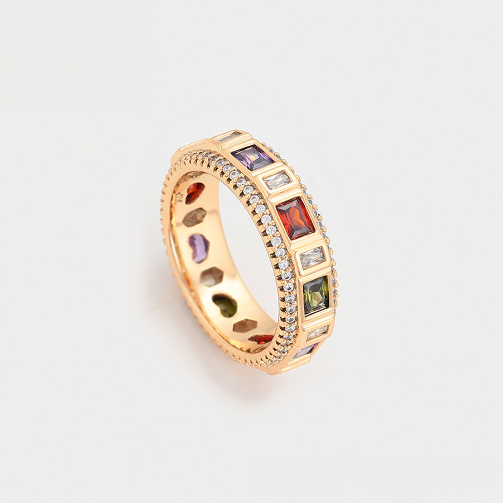 Anillo de Aleación Bañado en Oro con Cristal Emporia® Rojo y Cristal Emporia® Púrpura 4 