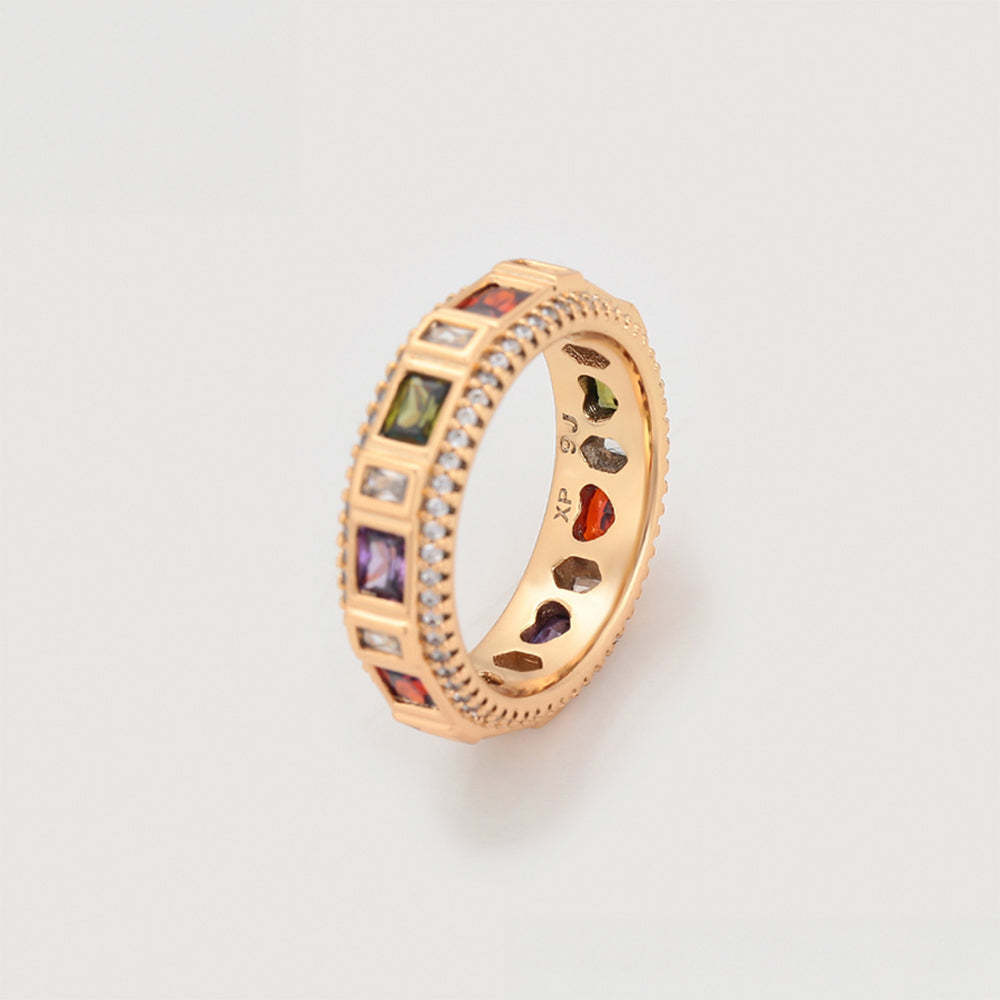 Anillo de Aleación Bañado en Oro con Cristal Emporia® Rojo y Cristal Emporia® Púrpura 5 