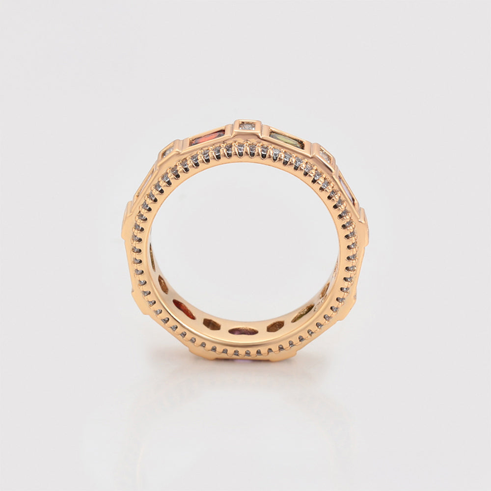 Anillo de Aleación Bañado en Oro con Cristal Emporia® Rojo y Cristal Emporia® Púrpura 6 