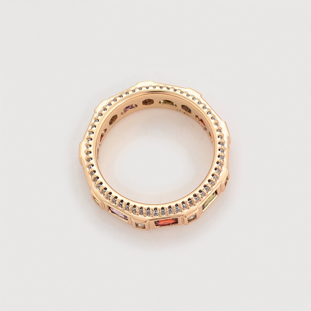 Anillo de Aleación Bañado en Oro con Cristal Emporia® Rojo y Cristal Emporia® Púrpura 7 