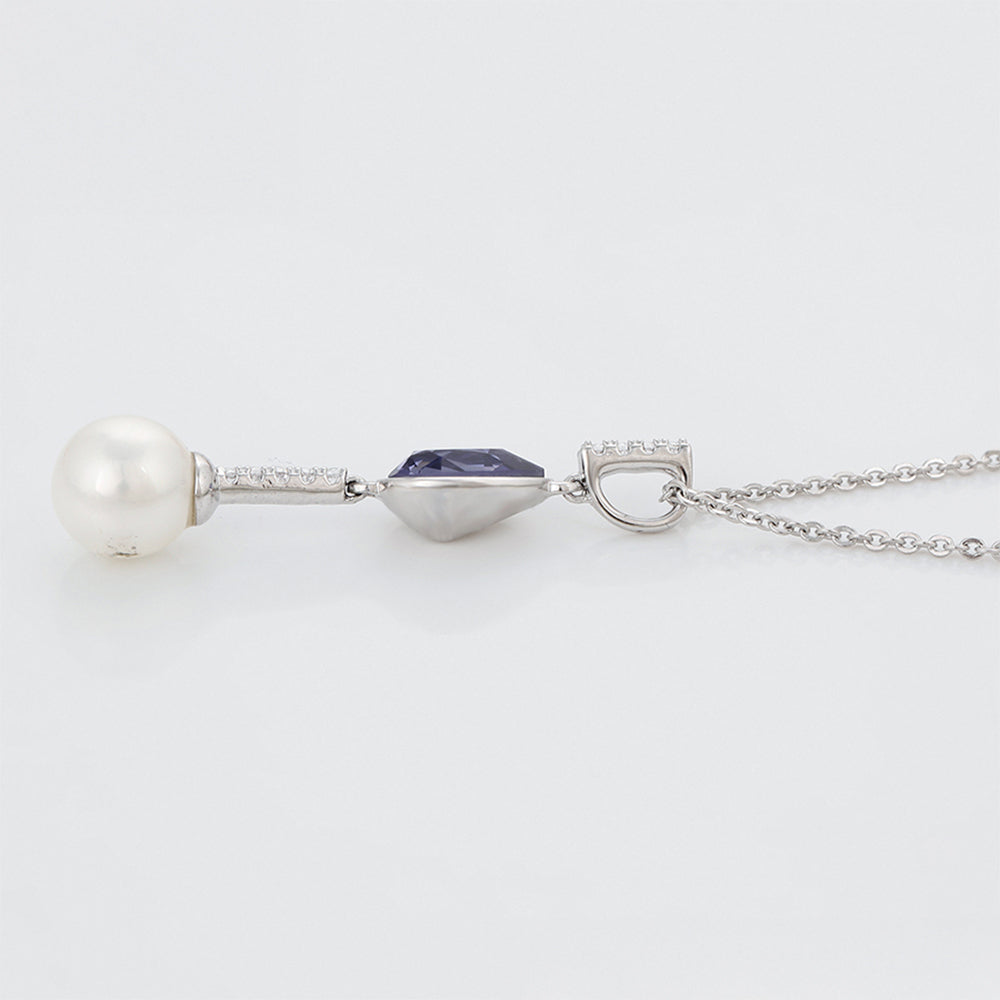 Collar de Aleación Bañado en Oro con Cristal Emporia® Púrpura y Perla de cristal 5 