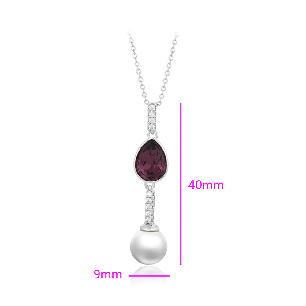 Collar de Aleación Bañado en Oro con Cristal Emporia® Púrpura y Perla de cristal 3 