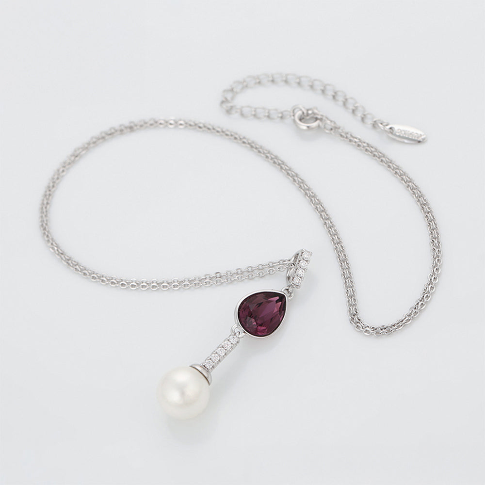 Collar de Aleación Bañado en Oro con Cristal Emporia® Púrpura y Perla de cristal 4 