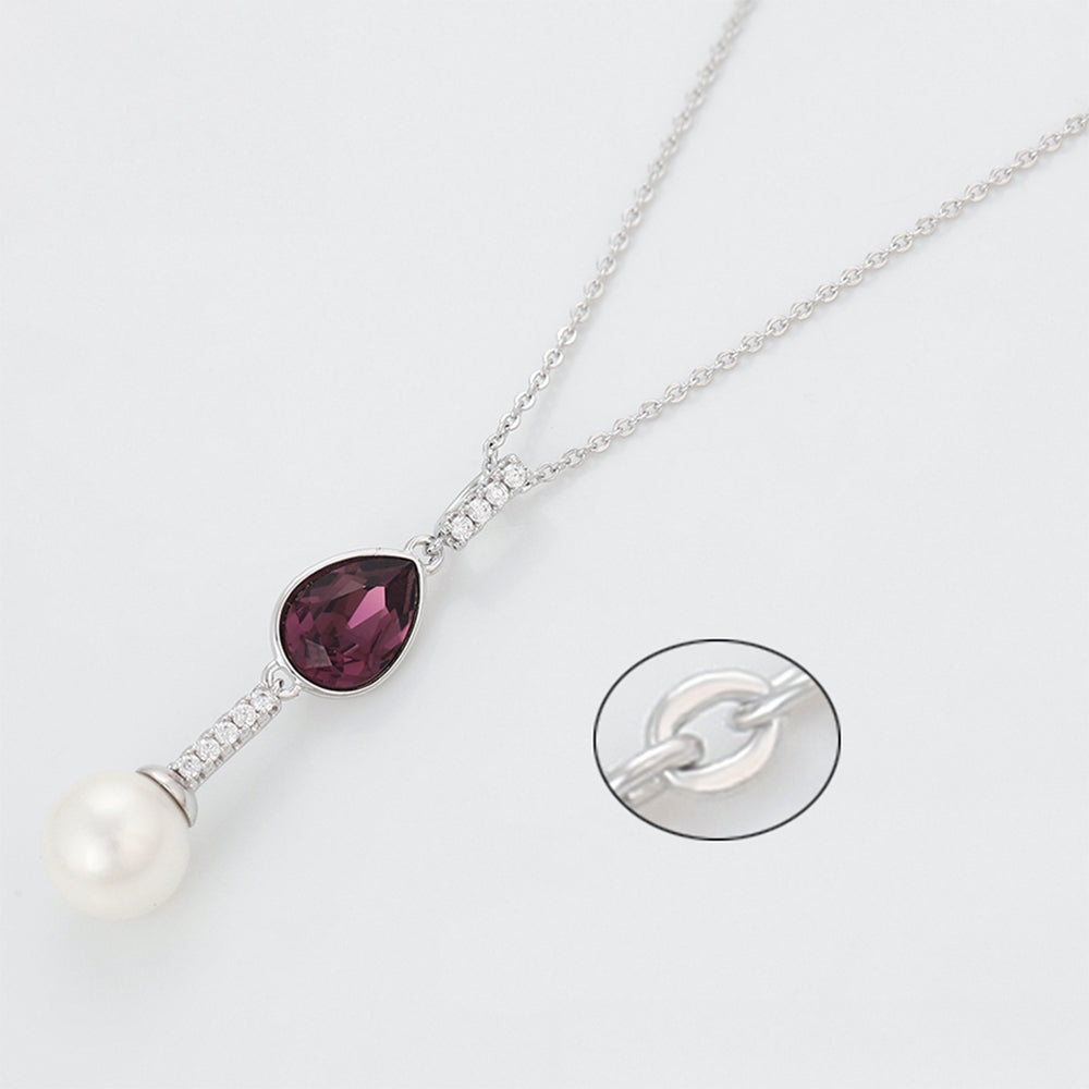 Collar de Aleación Bañado en Oro con Cristal Emporia® Púrpura y Perla de cristal 1 