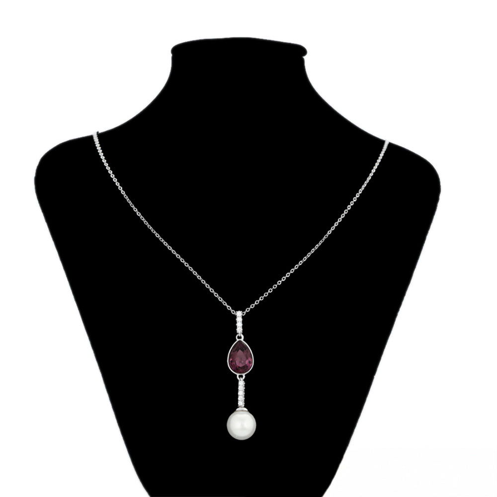 Collar de Aleación Bañado en Oro con Cristal Emporia® Púrpura y Perla de cristal 8 