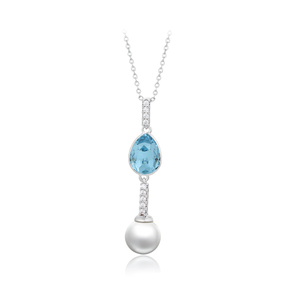 Collar de Aleación Bañado en Oro con Cristal Emporia® Azul y Perla de cristal 2 