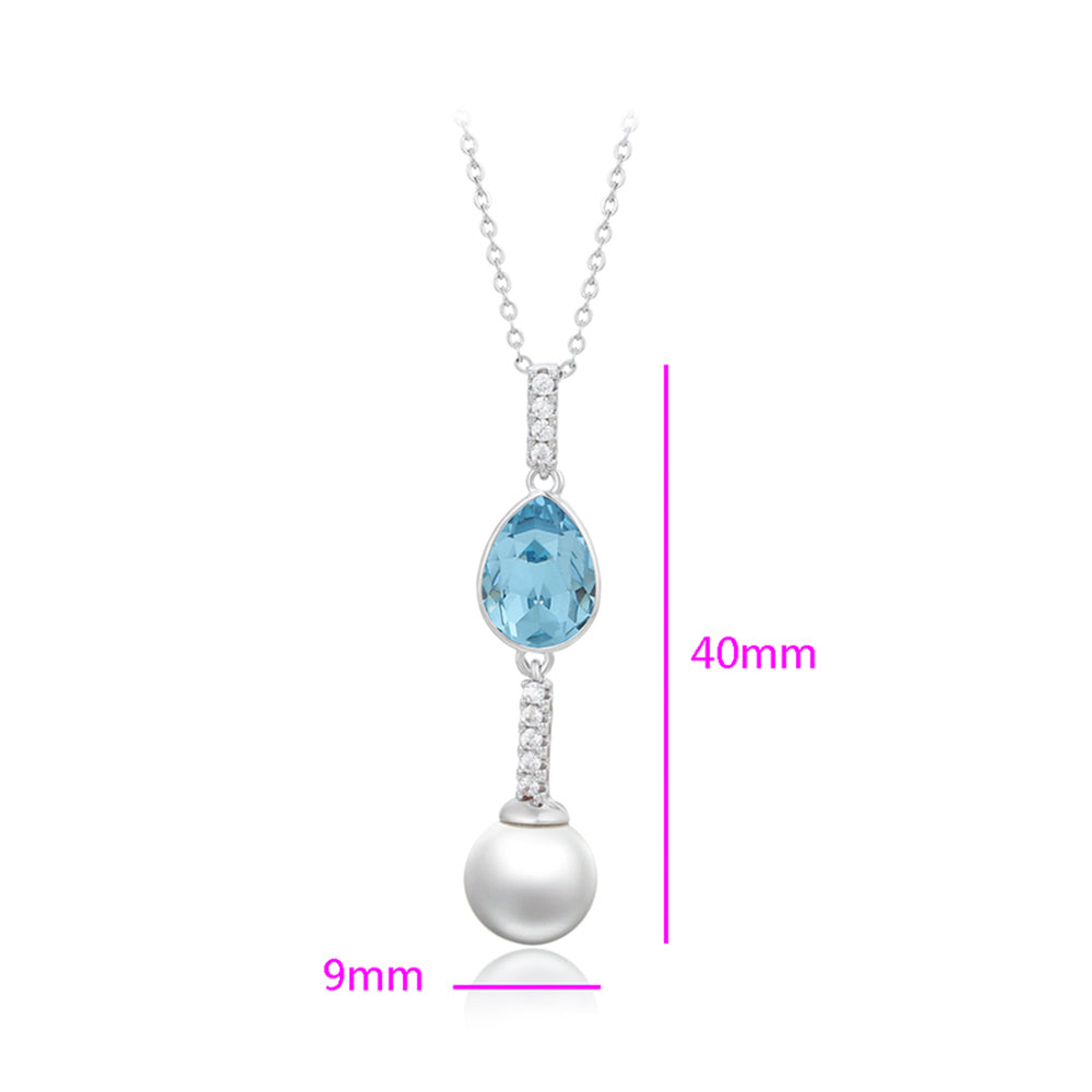 Collar de Aleación Bañado en Oro con Cristal Emporia® Azul y Perla de cristal 3 