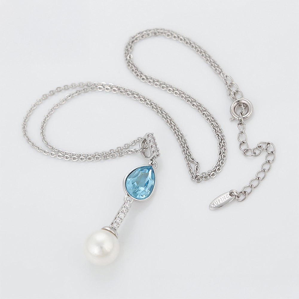 Collar de Aleación Bañado en Oro con Cristal Emporia® Azul y Perla de cristal 4 