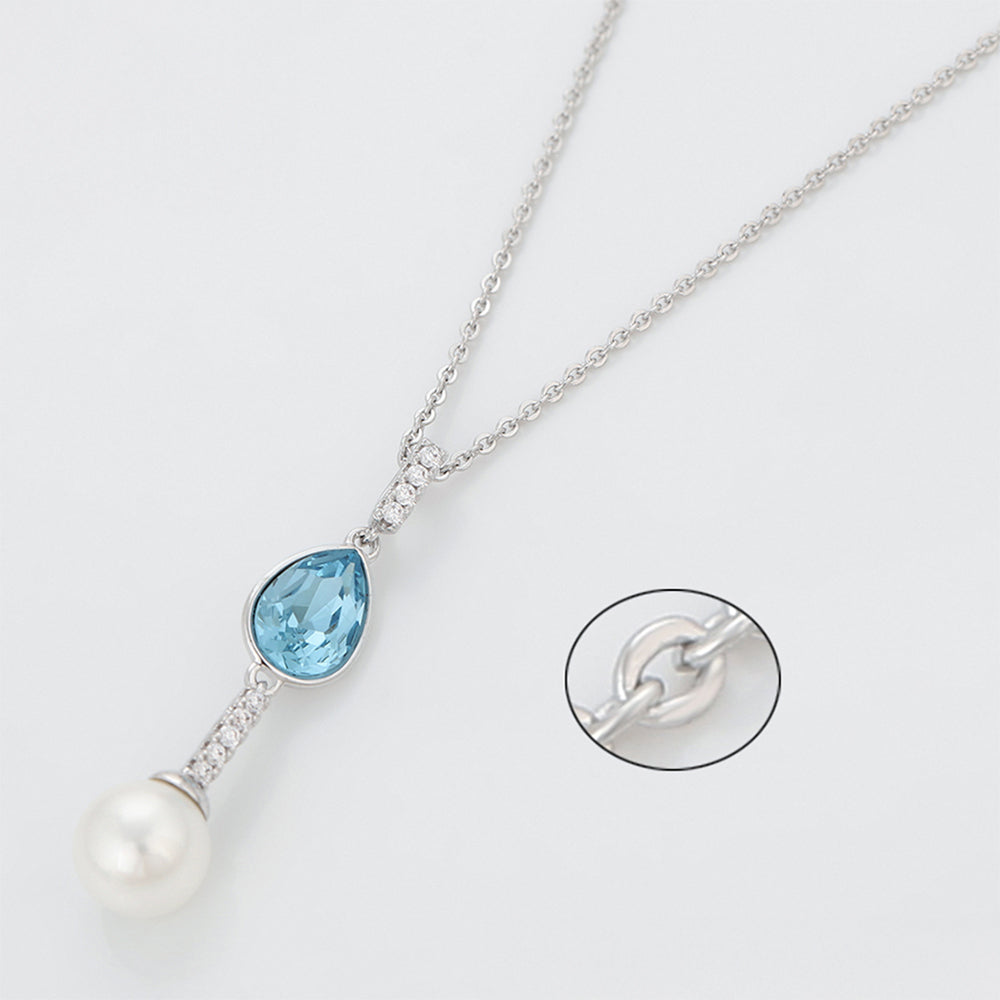 Collar de Aleación Bañado en Oro con Cristal Emporia® Azul y Perla de cristal 1 
