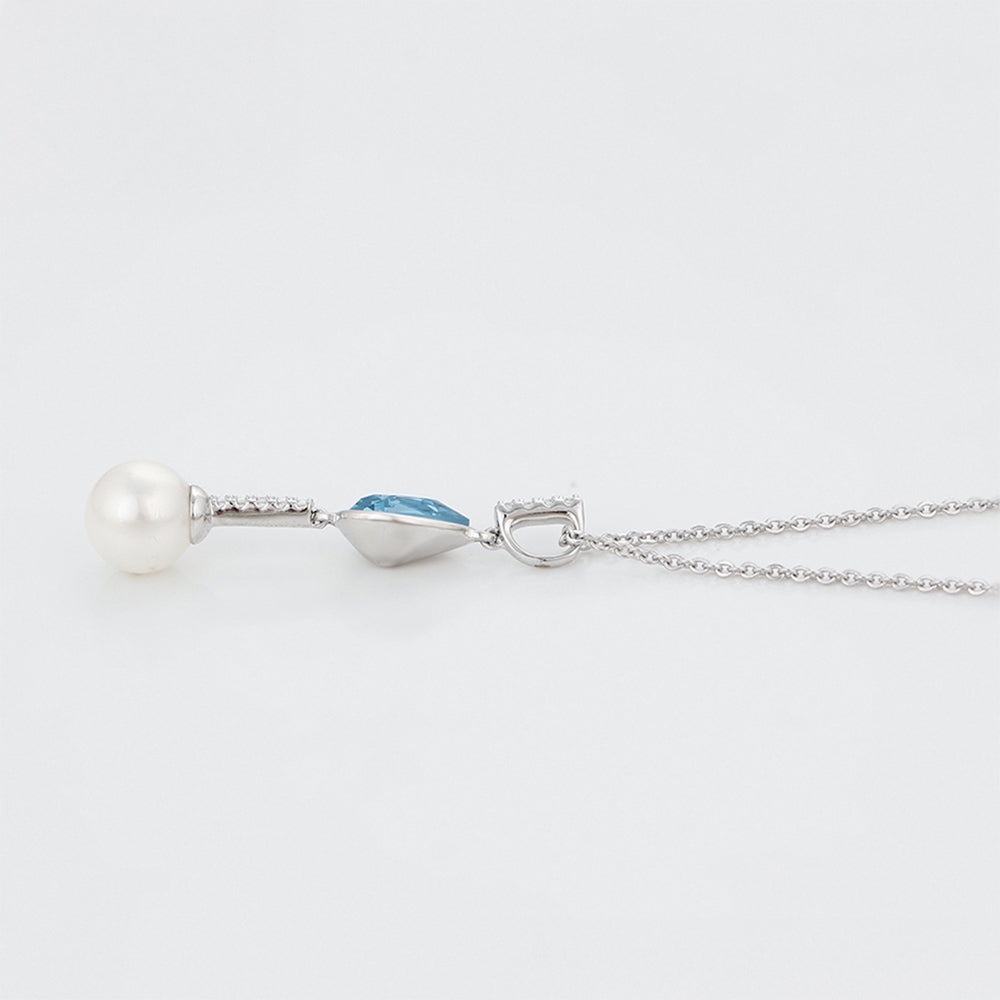 Collar de Aleación Bañado en Oro con Cristal Emporia® Azul y Perla de cristal 5 