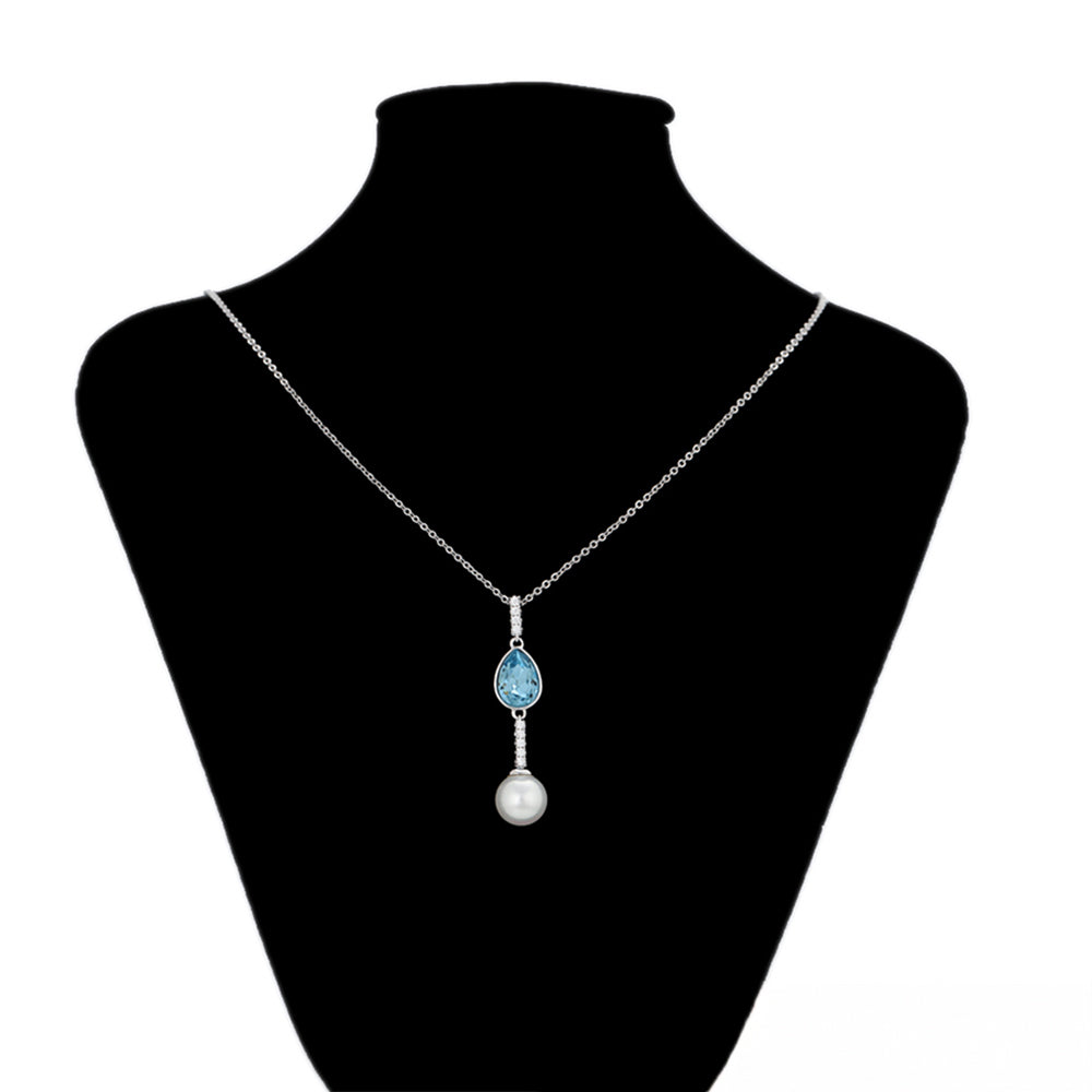 Collar de Aleación Bañado en Oro con Cristal Emporia® Azul y Perla de cristal 8 