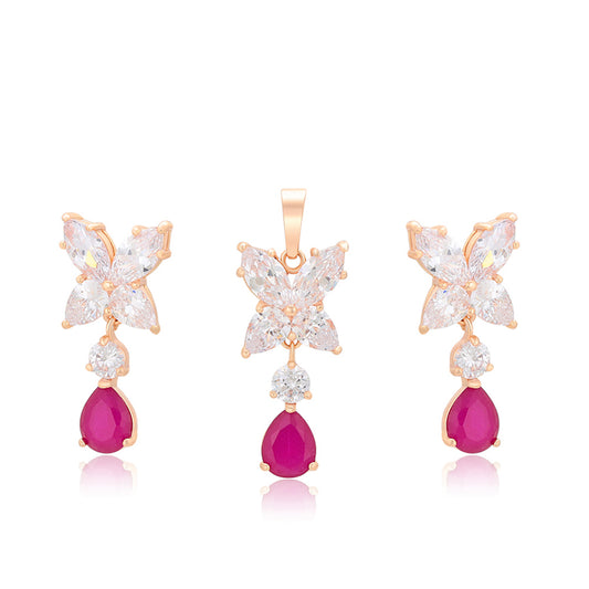 Conjunto de Aleación Bañado en Oro con Cristal Emporia® Rosa y Cristal Emporia® Blanco ( Pendientes +Colgante )