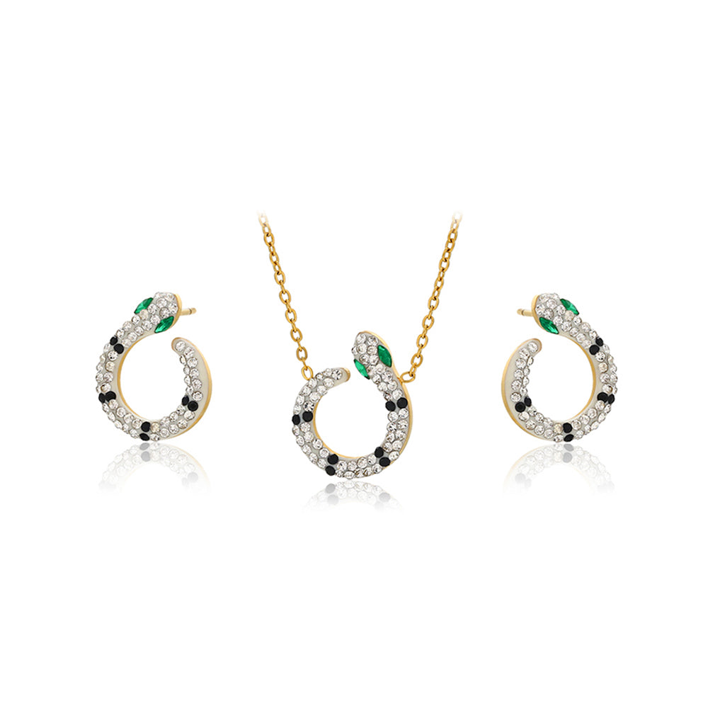 Conjunto de Aleación Bañado en Oro con Cristal Emporia® Verde y Cristal Emporia® Blanco ( Collar +Pendientes ) 2 