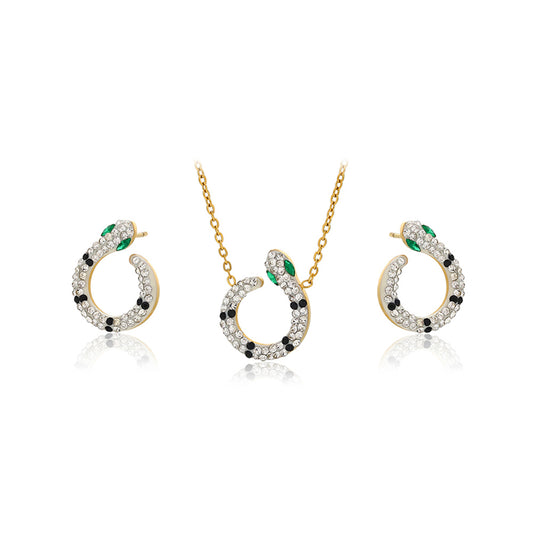 Conjunto de Aleación Bañado en Oro con Cristal Emporia® Verde y Cristal Emporia® Blanco ( Collar +Pendientes )