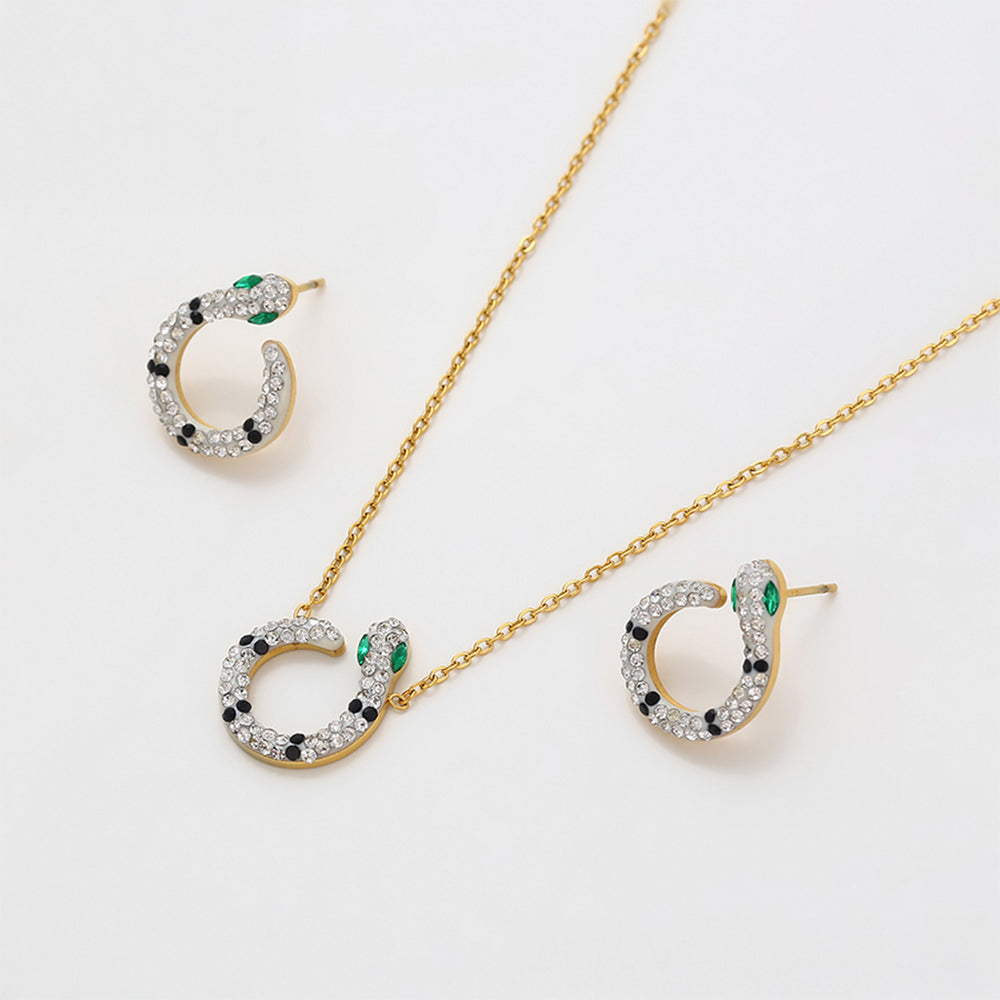 Conjunto de Aleación Bañado en Oro con Cristal Emporia® Verde y Cristal Emporia® Blanco ( Collar +Pendientes ) 1 