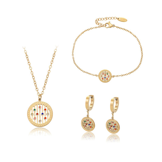 Conjunto de Aleación Bañado en Oro con Cristal Emporia® Rojo y Cristal Emporia® Azul ( Collar +Pendientes +Pulsera +Colgante )