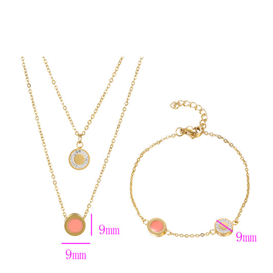 Conjunto de Aleación Bañado en Oro con Cristal Emporia® Rosa y Cristal Emporia® Blanco ( Collar +Pulsera )