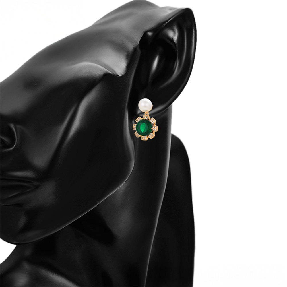 Conjunto de Aleación Bañado en Oro con Cristal Emporia® Verde y Perla de cristal ( Pendientes +Anillo +Colgante ) 4 