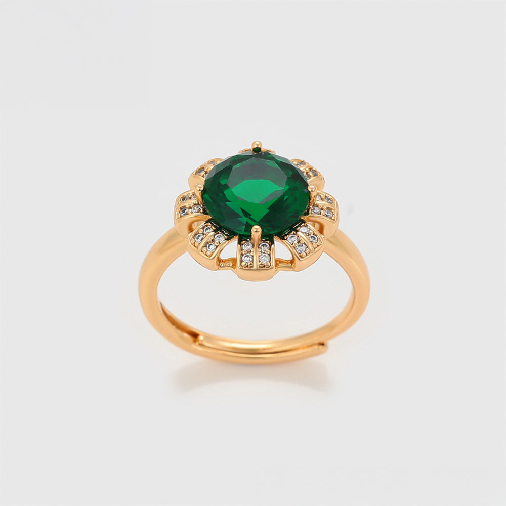 Conjunto de Aleación Bañado en Oro con Cristal Emporia® Verde y Perla de cristal ( Pendientes +Anillo +Colgante ) 8 