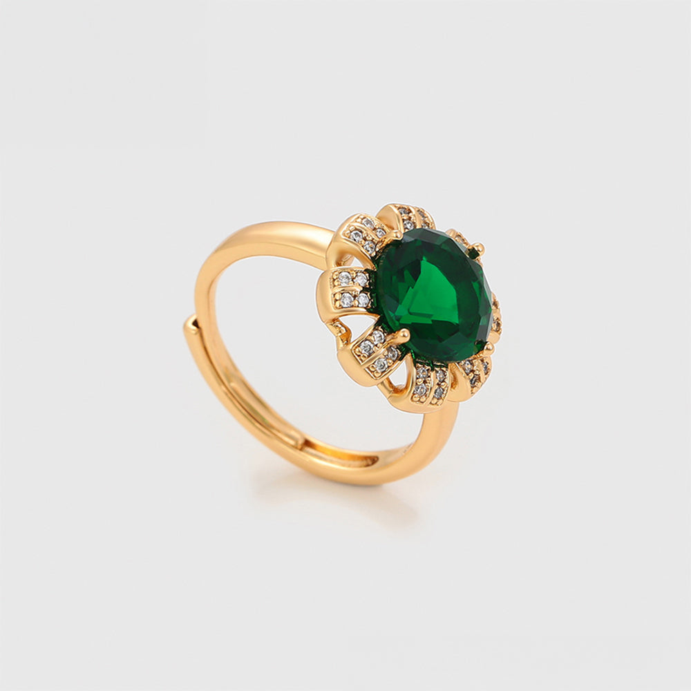Conjunto de Aleación Bañado en Oro con Cristal Emporia® Verde y Perla de cristal ( Pendientes +Anillo +Colgante ) 9 