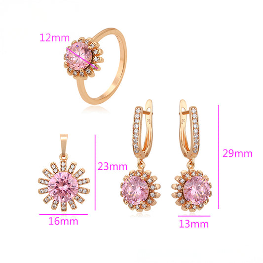 Conjunto de Aleación Bañado en Oro con Cristal Emporia® Rosa y Cristal Emporia® Blanco ( Pendientes +Anillo +Colgante )