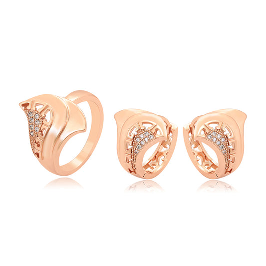 Conjunto de Aleación Bañado en Oro con Cristal Emporia® Blanco ( Pendientes +Anillo )