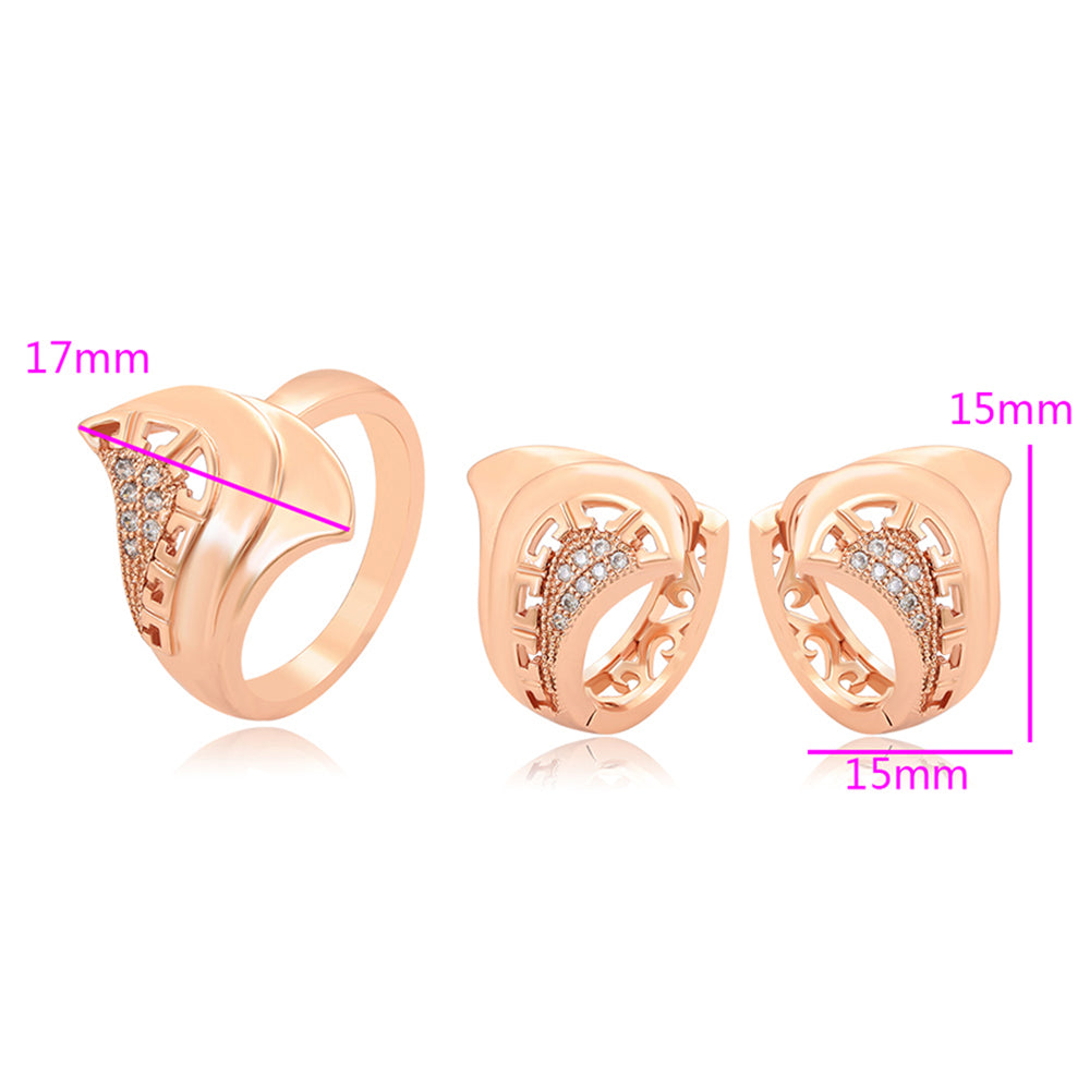 Conjunto de Aleación Bañado en Oro con Cristal Emporia® Blanco ( Pendientes +Anillo ) 5 