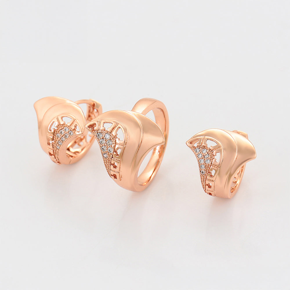 Conjunto de Aleación Bañado en Oro con Cristal Emporia® Blanco ( Pendientes +Anillo ) 6 