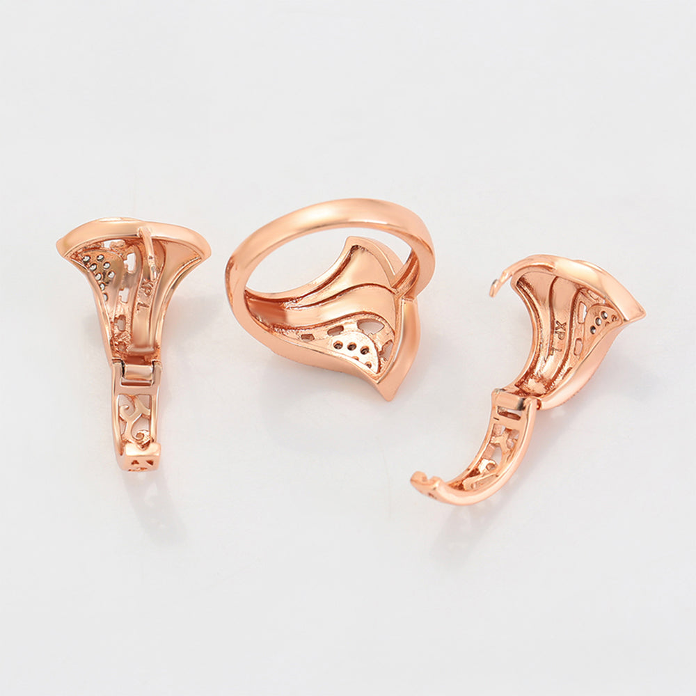 Conjunto de Aleación Bañado en Oro con Cristal Emporia® Blanco ( Pendientes +Anillo ) 10 