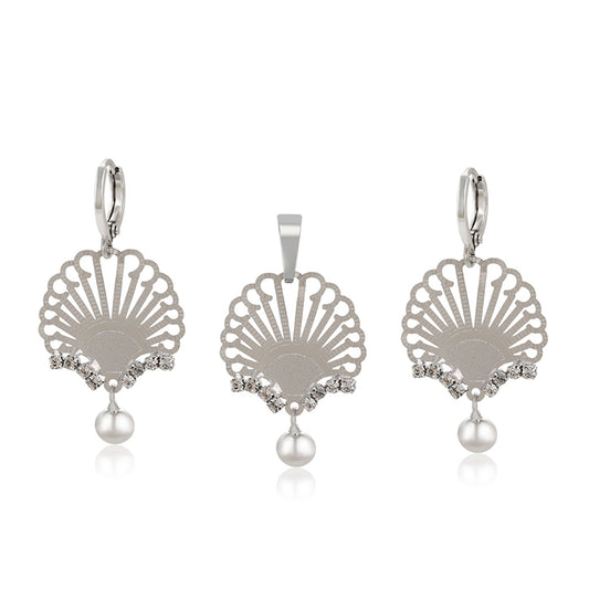 Conjunto de Aleación Bañado en Oro con Cristal Emporia® Blanco ( Pendientes +Colgante )