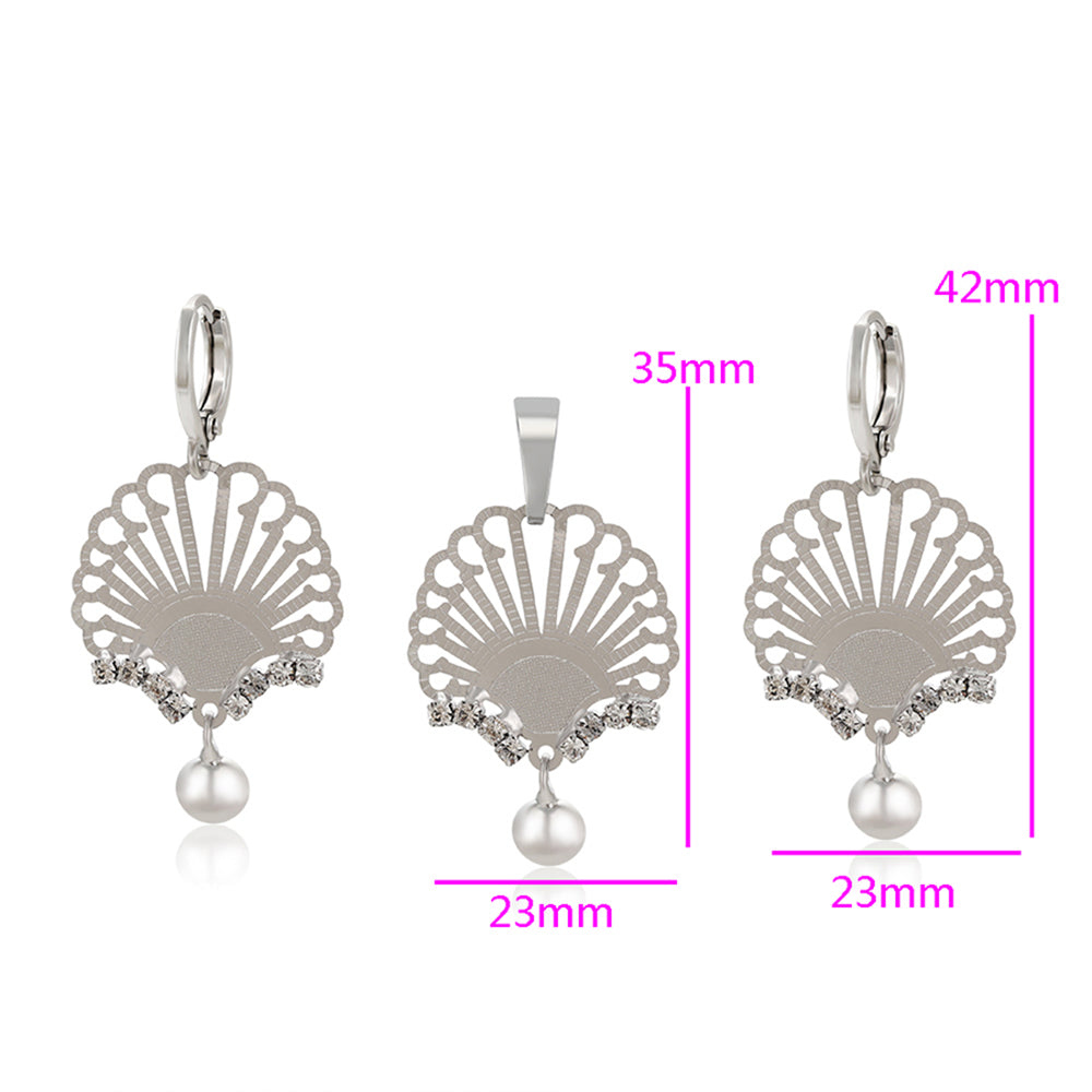 Conjunto de Aleación Bañado en Oro con Cristal Emporia® Blanco ( Pendientes +Colgante )