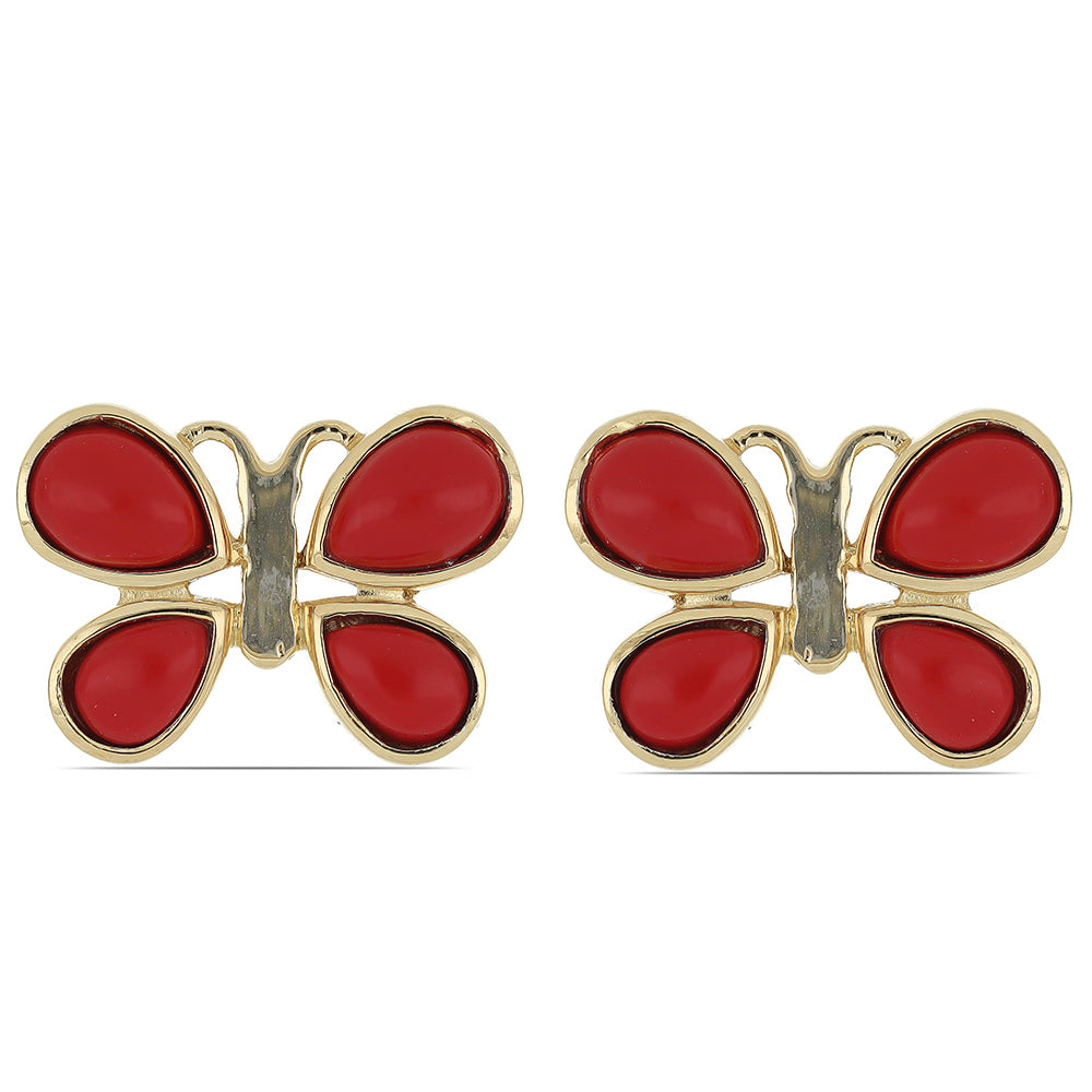 Pendientes de Plata Bañada en Oro con Coral Rojo