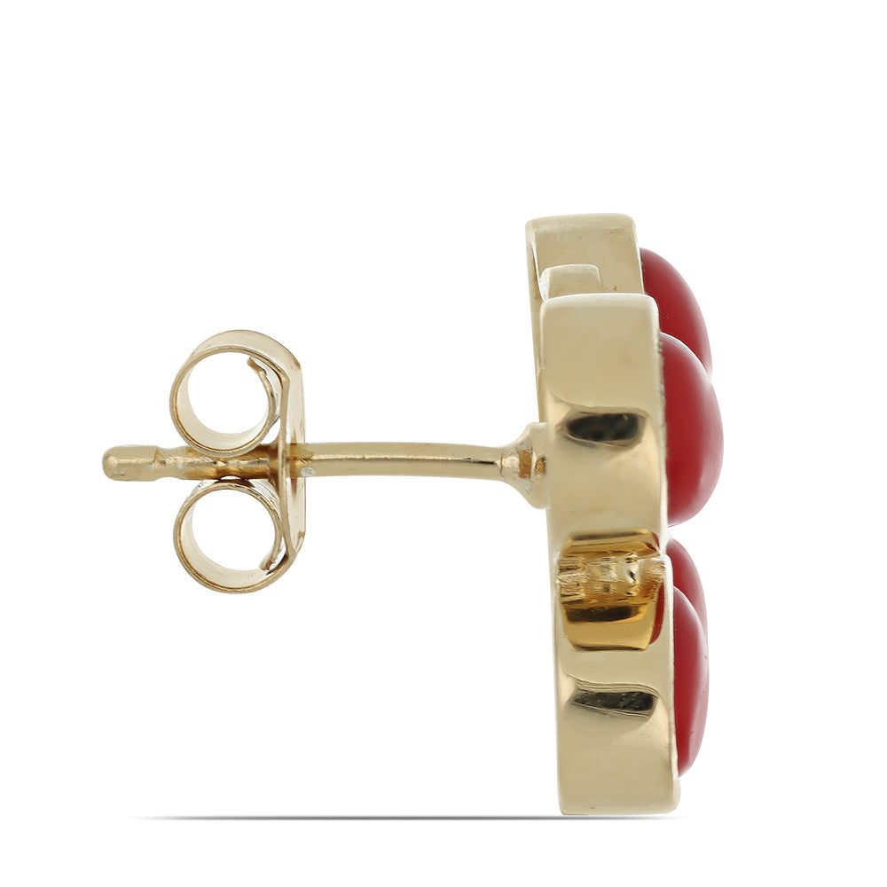 Pendientes de Plata Bañada en Oro con Coral Rojo 2 