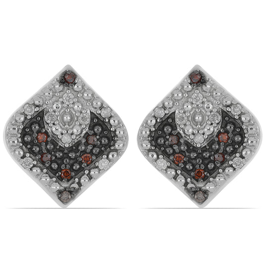 Pendientes de Plata con Diamante blanco y Diamante Rojo