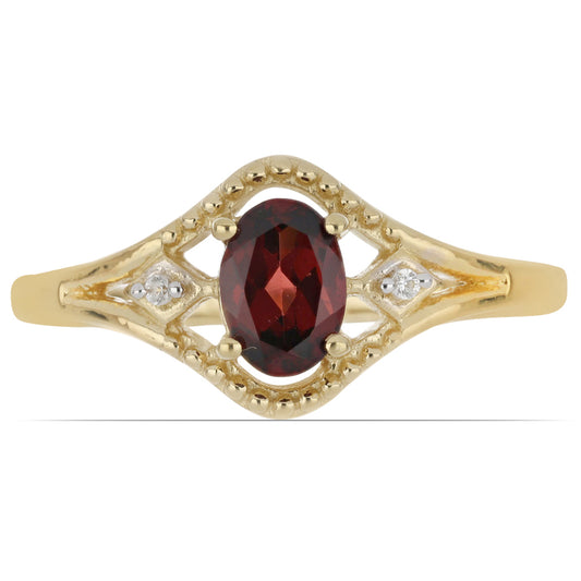 Anillo de Plata Bañada en Oro con Granate Barton y Topacio Blanco