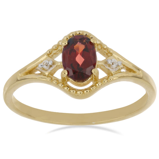 Anillo de Plata Bañada en Oro con Granate Barton y Topacio Blanco