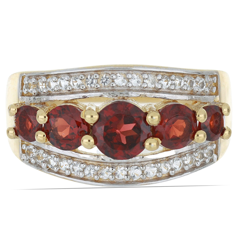 Anillo de Plata Bañada en Oro con Granate Barton y Topacio Blanco 1 