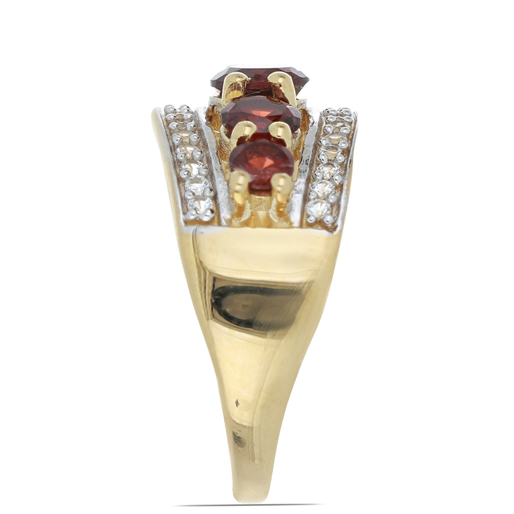 Anillo de Plata Bañada en Oro con Granate Barton y Topacio Blanco 2 