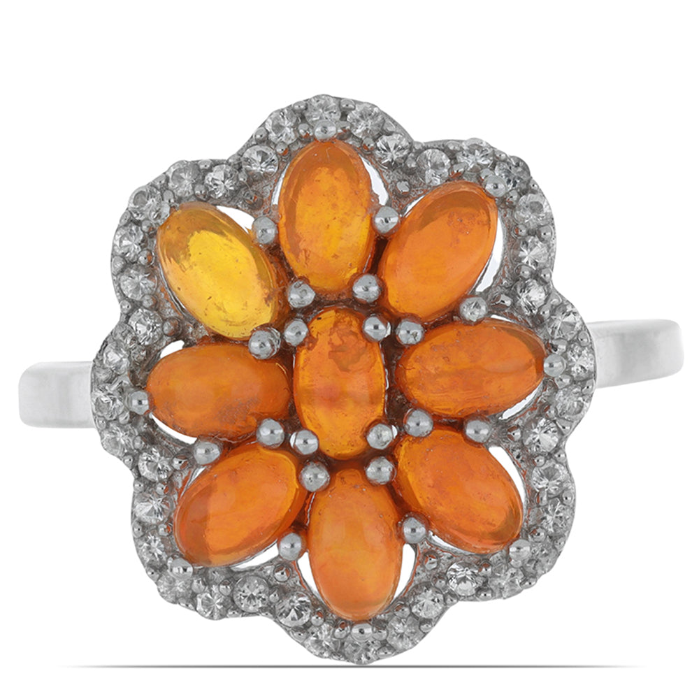 Anillo de Plata con Ópalo Naranja de Lega Dembi y Topacio Blanco 1 
