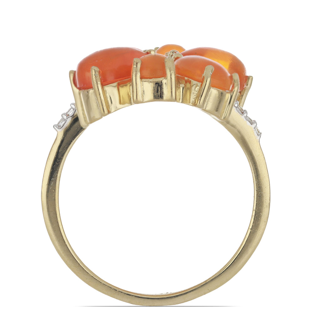 Anillo de Plata Bañada en Oro con Ópalo Naranja de Lega Dembi y Topacio Blanco 3 