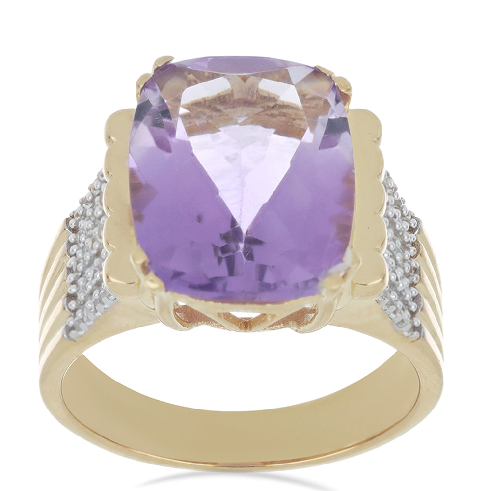 Anillo de Plata Bañada en Oro con Amatista de Vera Cruz y Topacio Blanco