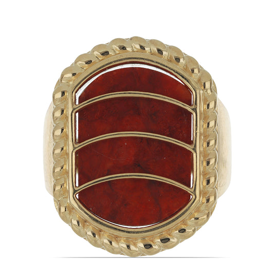 Anillo de Plata Bañada en Oro con Coral de Esponja Roja