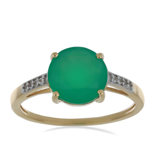 Anillo de Plata Bañada en Oro con Ágata Verde y Topacio Blanco