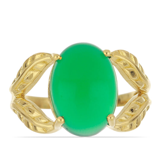 Anillo de Plata Bañada en Oro con Ágata Verde
