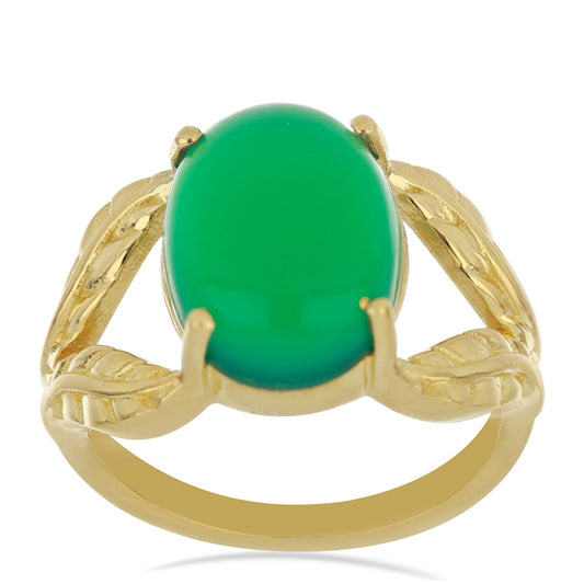 Anillo de Plata Bañada en Oro con Ágata Verde