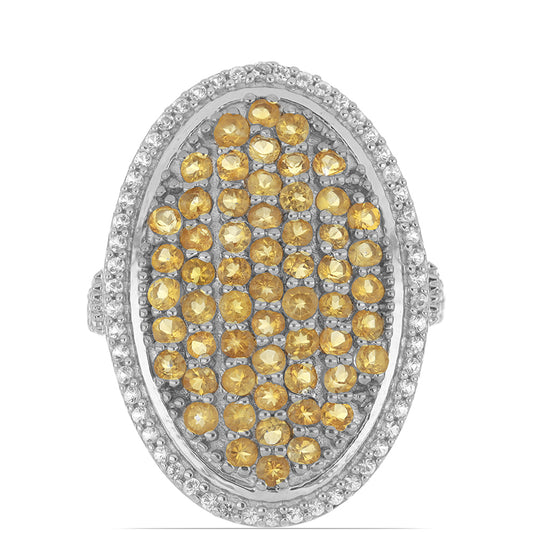 Anillo de Plata con Citrino de los Montes Urales y Topacio Blanco
