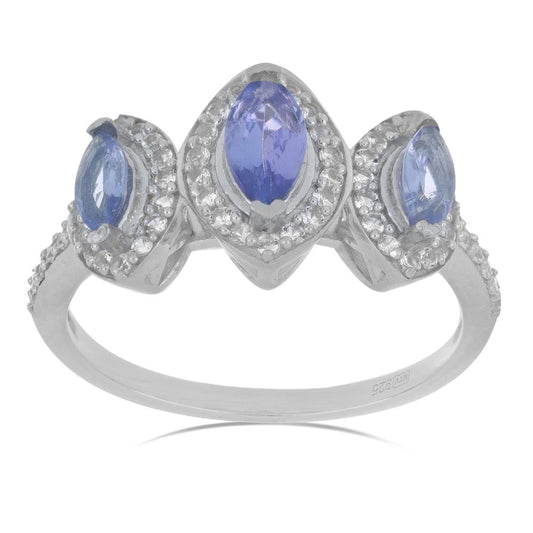 Anillo de Plata con Tanzanita y Topacio Blanco