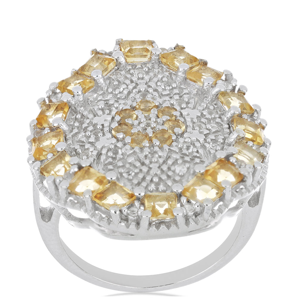 Anillo de Plata con Citrino de los Montes Urales y Topacio Blanco 4 