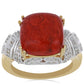Anillo de Plata Bañada en Oro con Coral de Esponja Roja y Topacio Blanco